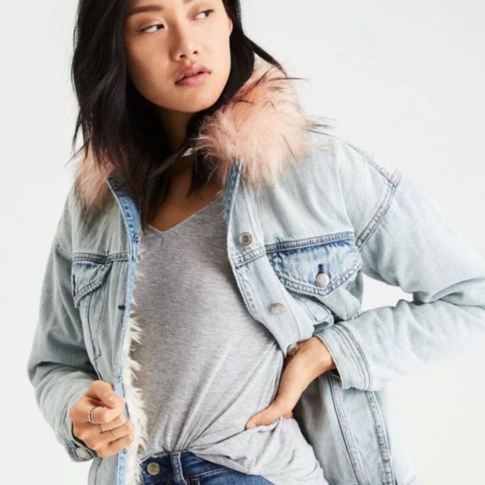Denim with pink fur